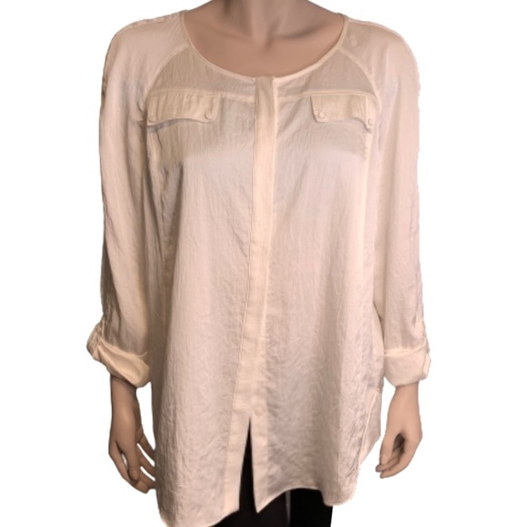 Anne Klein White Loose Sheer Button Down Blouse - Picture 1 of 10
